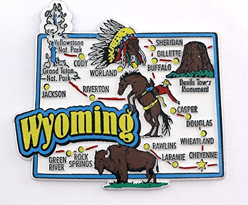 Wyoming State Map and Landmarks Collage Fridge Collectible Souvenir Magnet