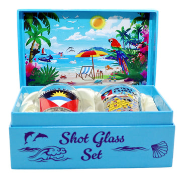Antigua & Barbuda Caribbean Shot Glass Boxed Set (Set of 2)
