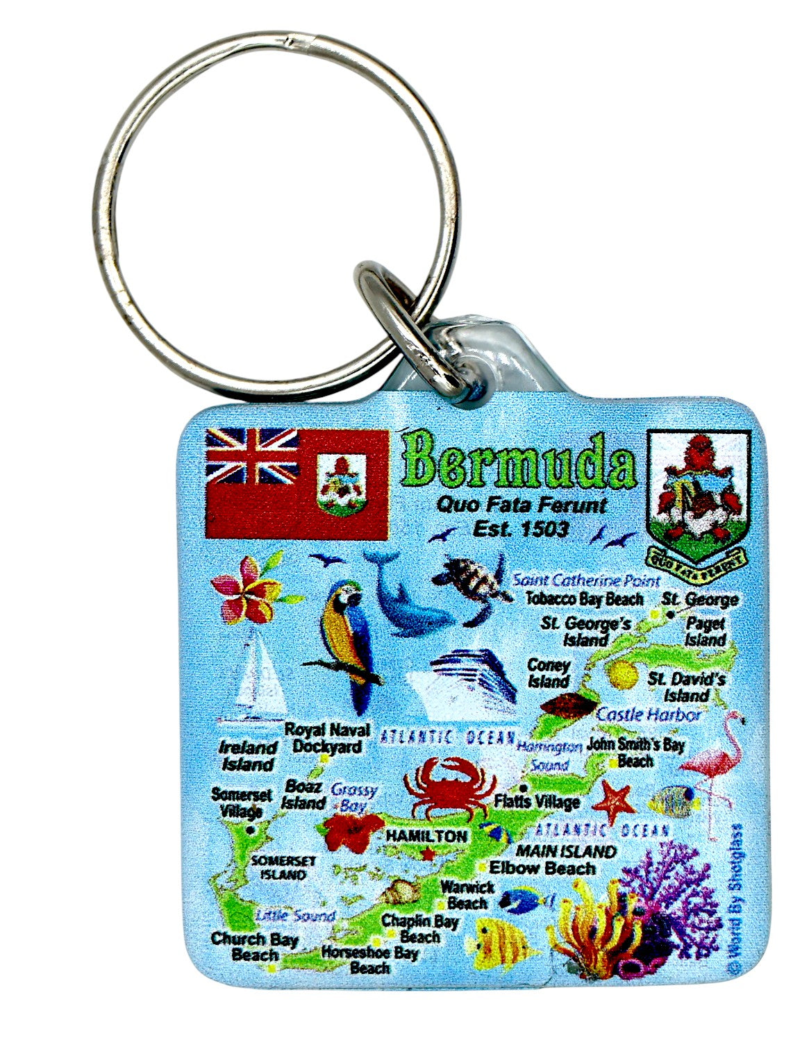Bermuda Map Acrylic Square Souvenir Keychain 1.5" X 1.5"