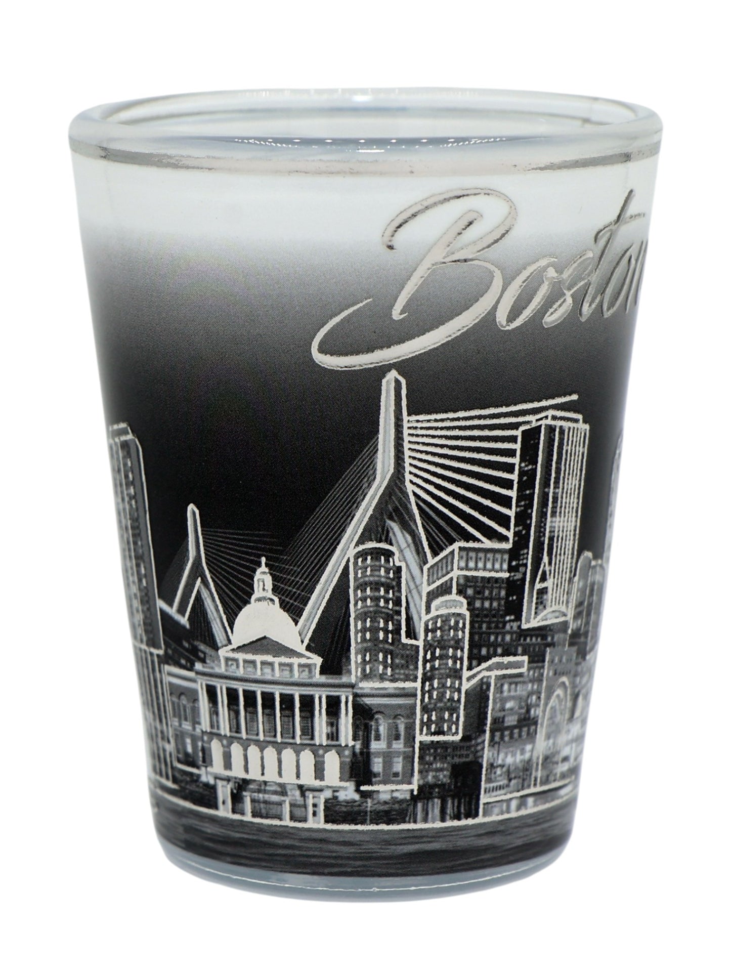 Boston Massachusetts White and Silver Skyline Shot Glass