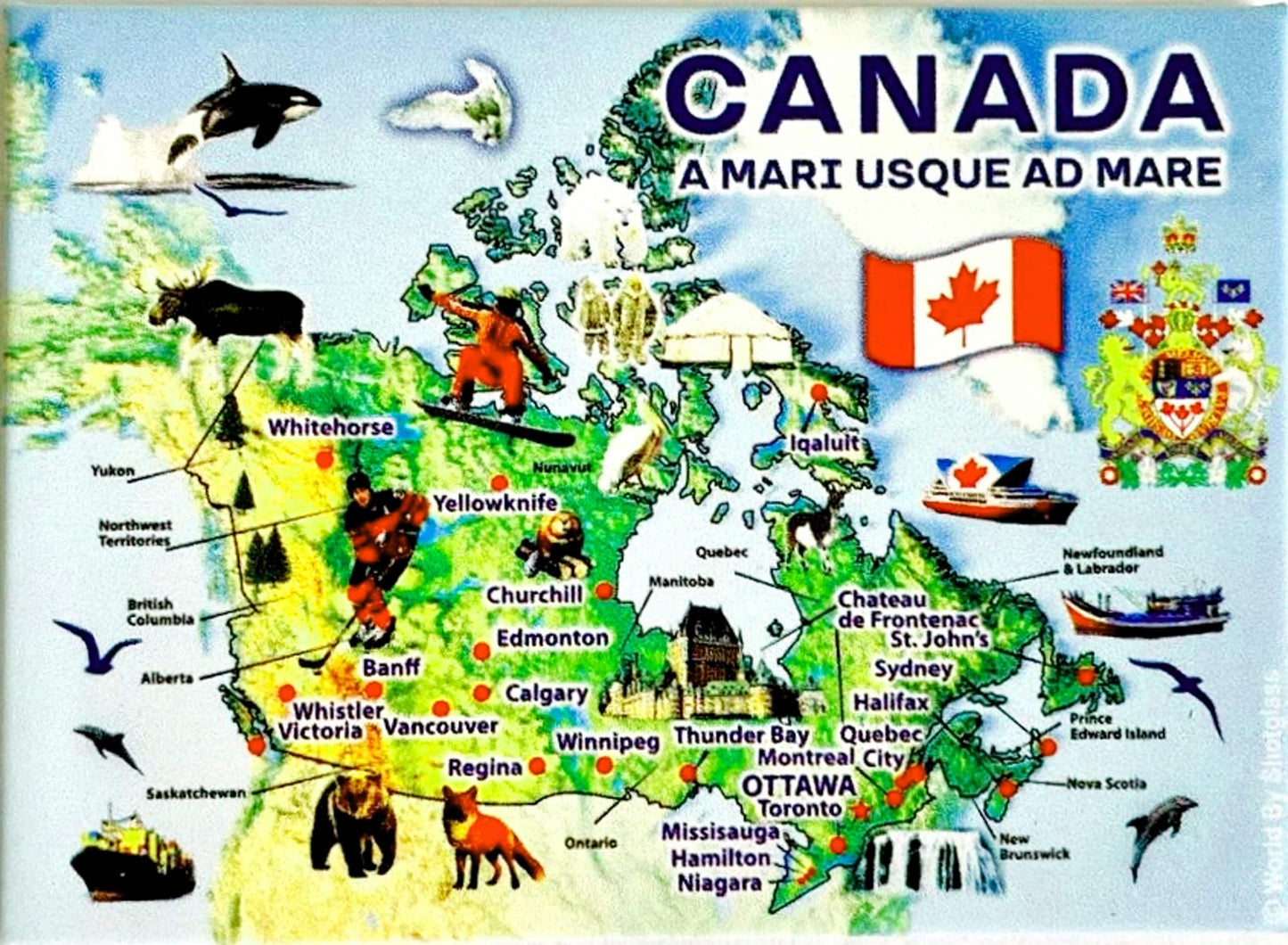 Canada Graphic Map and Attractions Souvenir Fridge Magnet 2.5 X 3.5