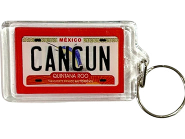 Cancun Mexico License Plate Acrylic Rectangular Souvenir Keychain 2.5" X 1.5"