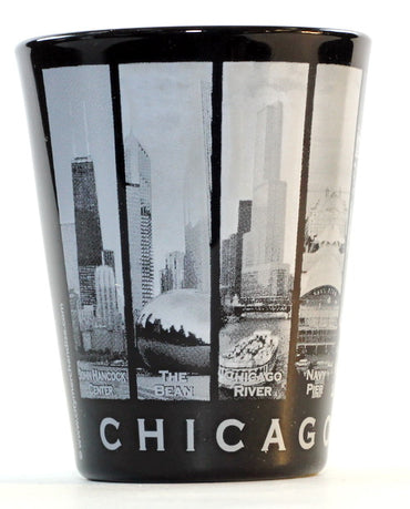 Chicago Illinois 9 Window B & W Skyline Shot Glass ctm (UPC: 610370705919)