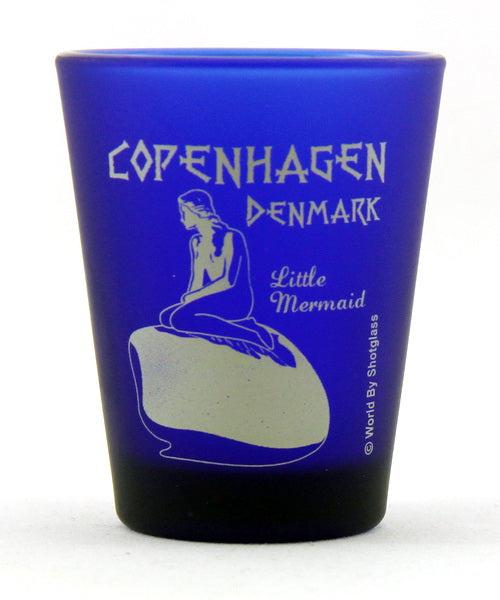 Copenhagen Denmark Little Mermaid Cobalt Blue Frosted Shot Glass