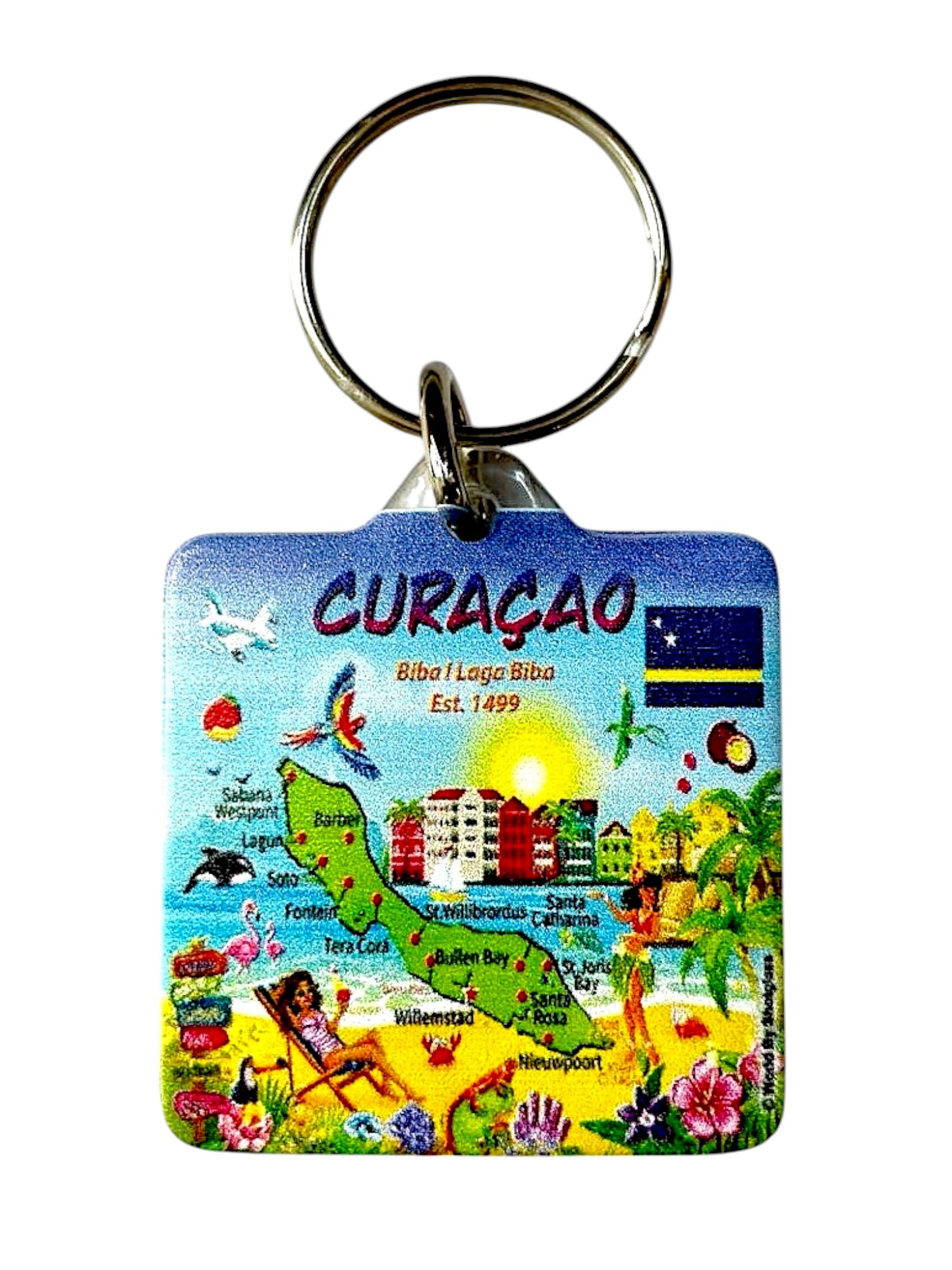 Curacao (Netherlands Antilles) Map Acrylic Square Souvenir Keychain 1.5" X 1.5"