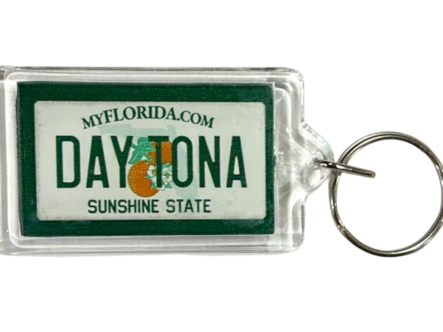 Daytona Florida License Plate Acrylic Rectangular Souvenir Keychain 2.5" X 1.5"