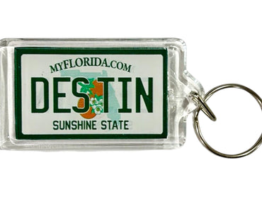 Destin Florida License Plate Acrylic Rectangular Souvenir Keychain 2.5" X 1.5"