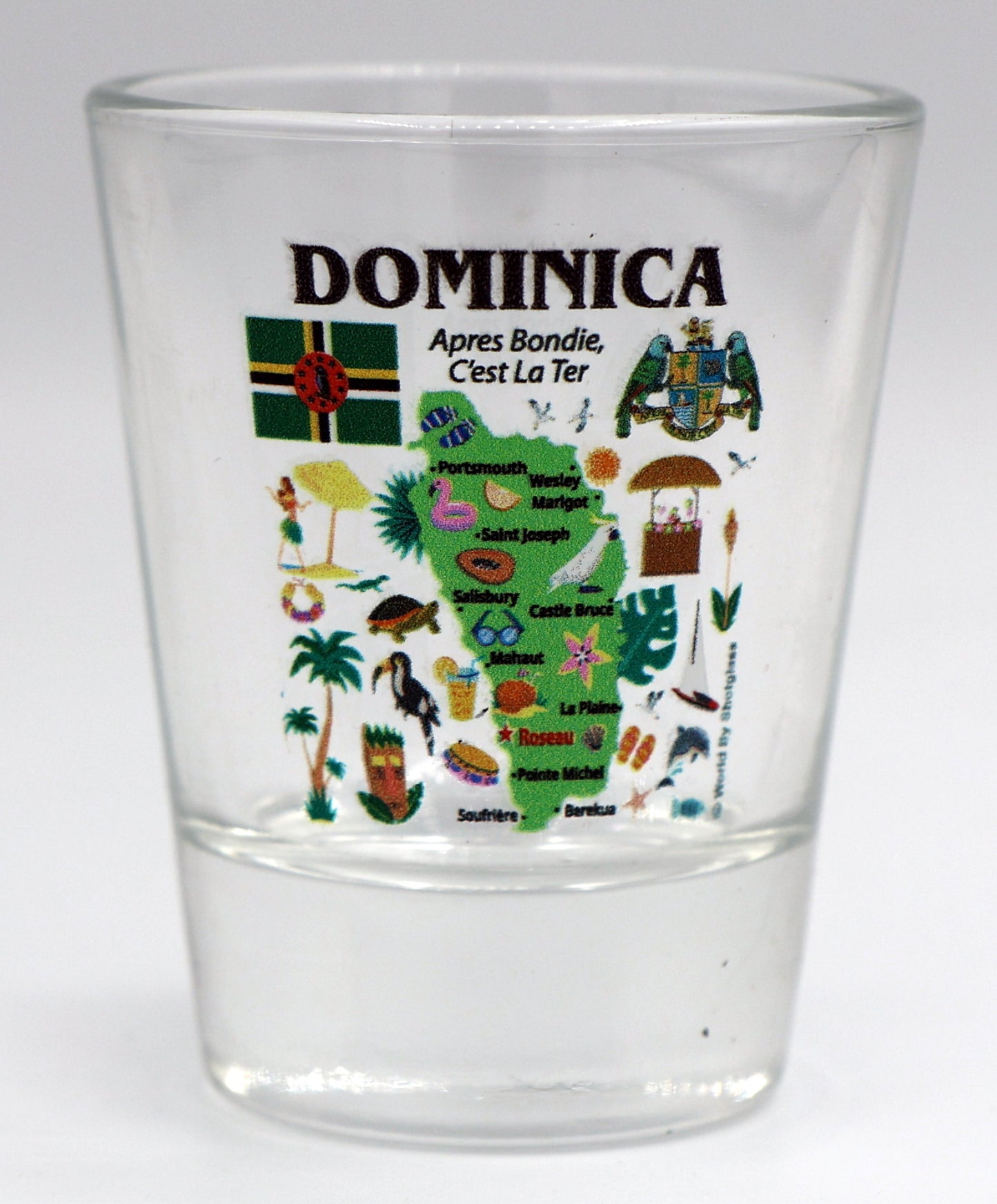 Dominica Map and Attractions Collage Shot Glass