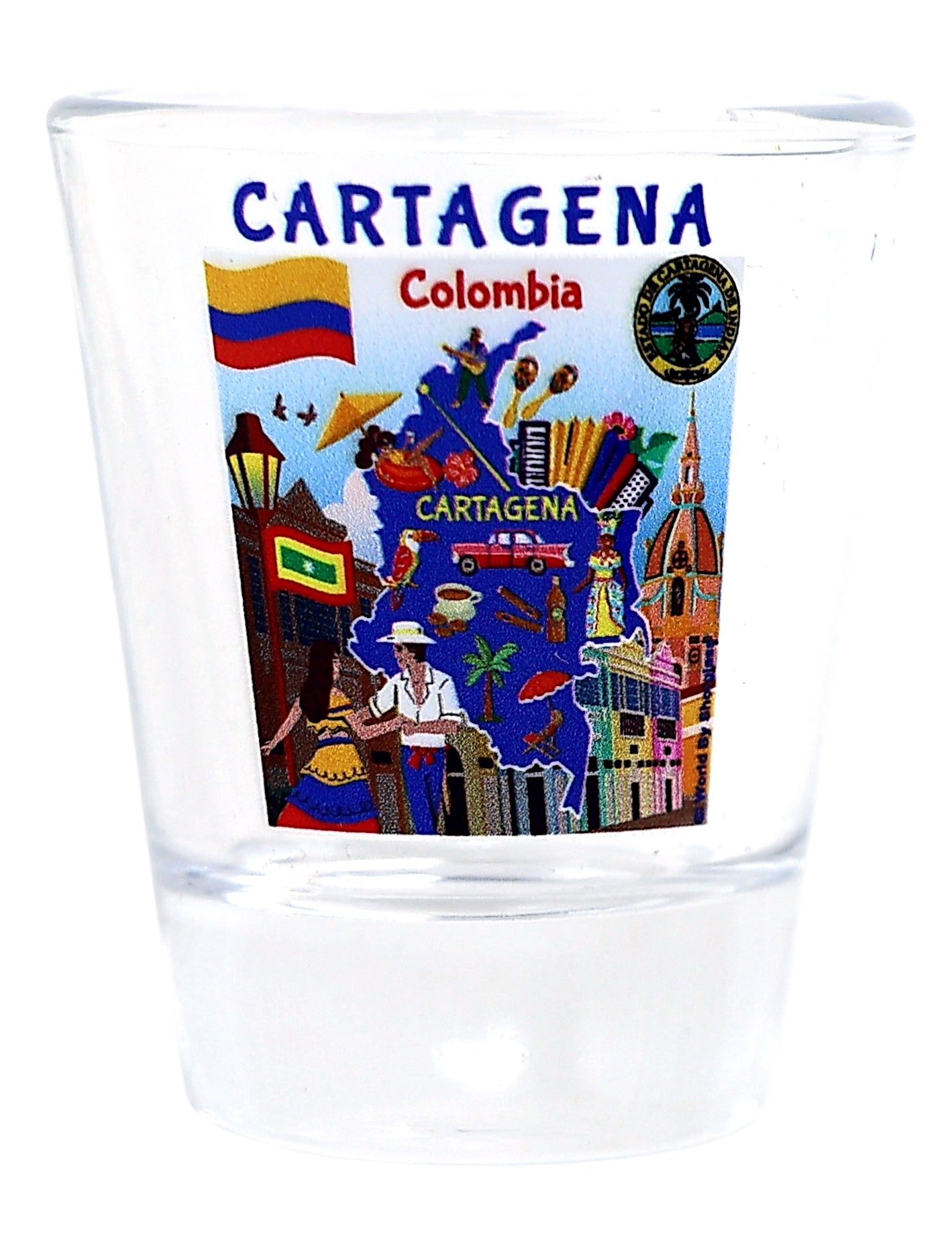 Cartagena Colombia Map and Attractions Collage Shot Glass