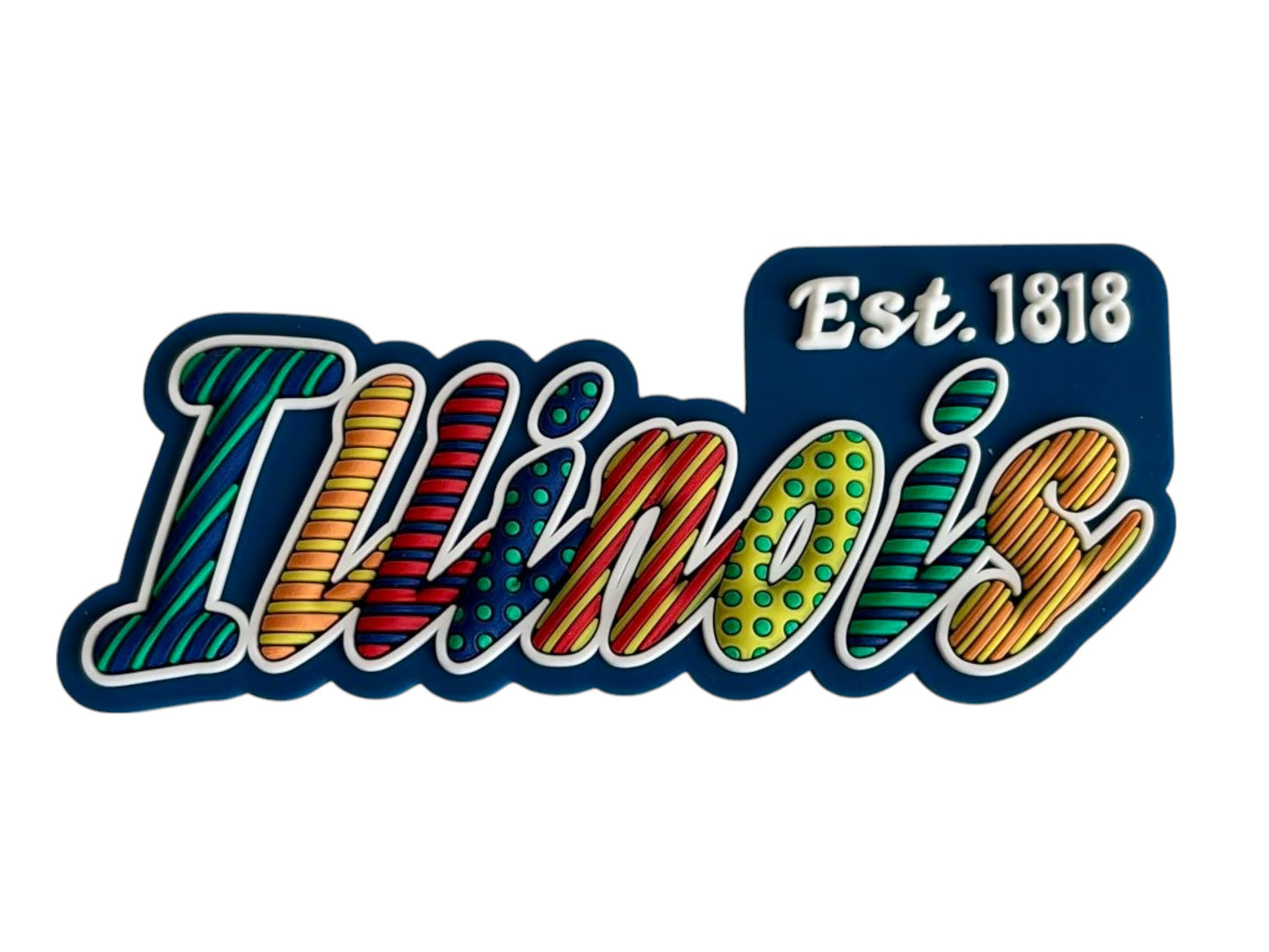 Illinois Festive Multicolor Letters Fridge Designer Magnet 3.25" x 1.25"