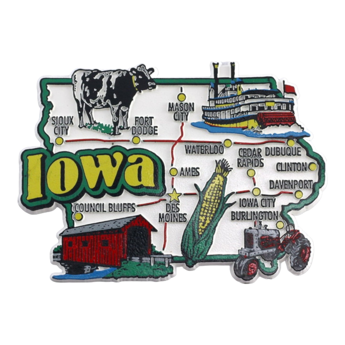 Iowa State Map and Landmarks Collage Fridge Souvenir Collectible Magnet