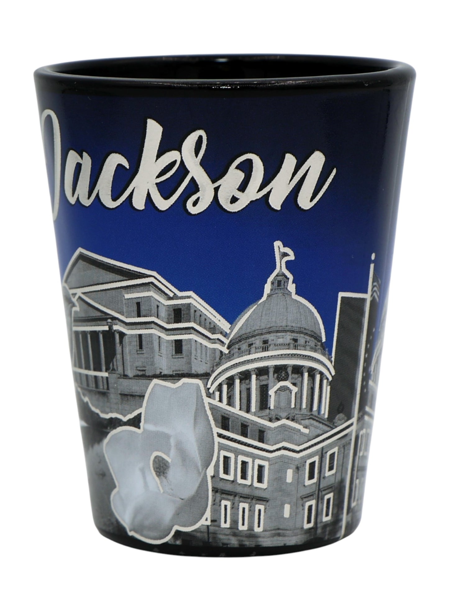 Jackson Mississippi Blue Silver Line Shot Glass