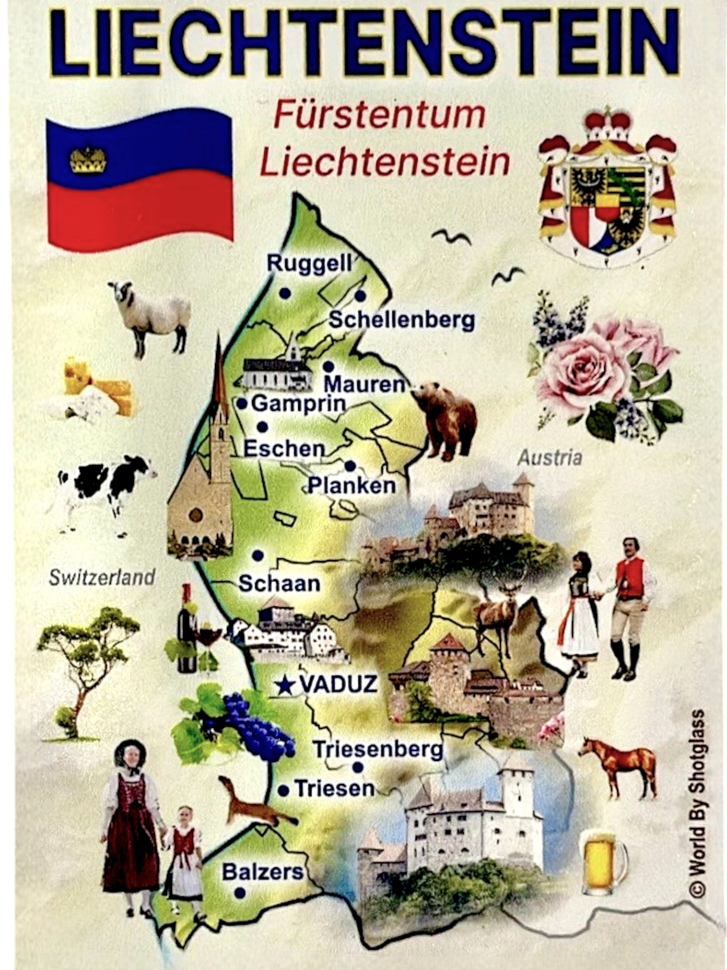 Liechtenstein Graphic Map and Attractions Souvenir Fridge Magnet 2.5" X 3.5"