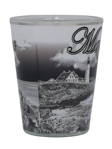 Maine B & W With Silver Skyline Shot Glass