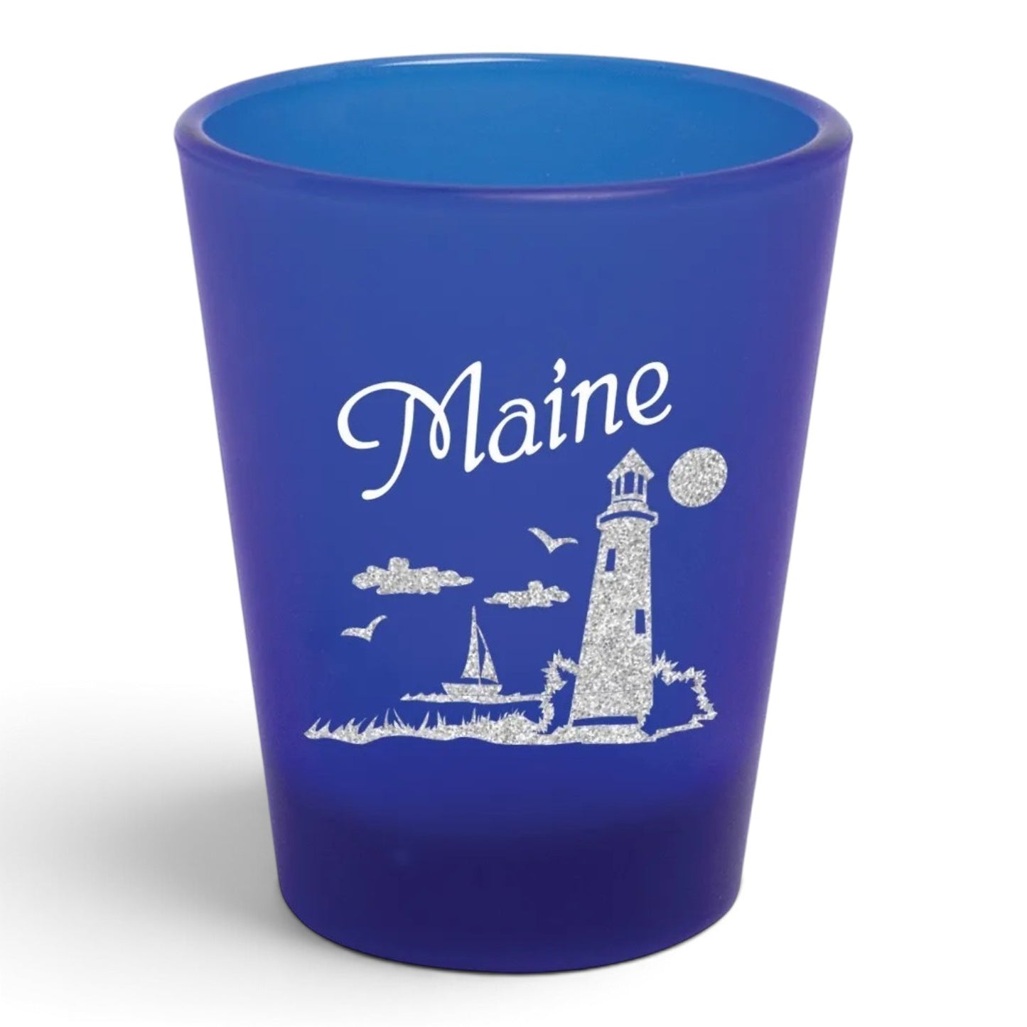 Maine Nautical Cobalt Blue Frosted Shot Glass