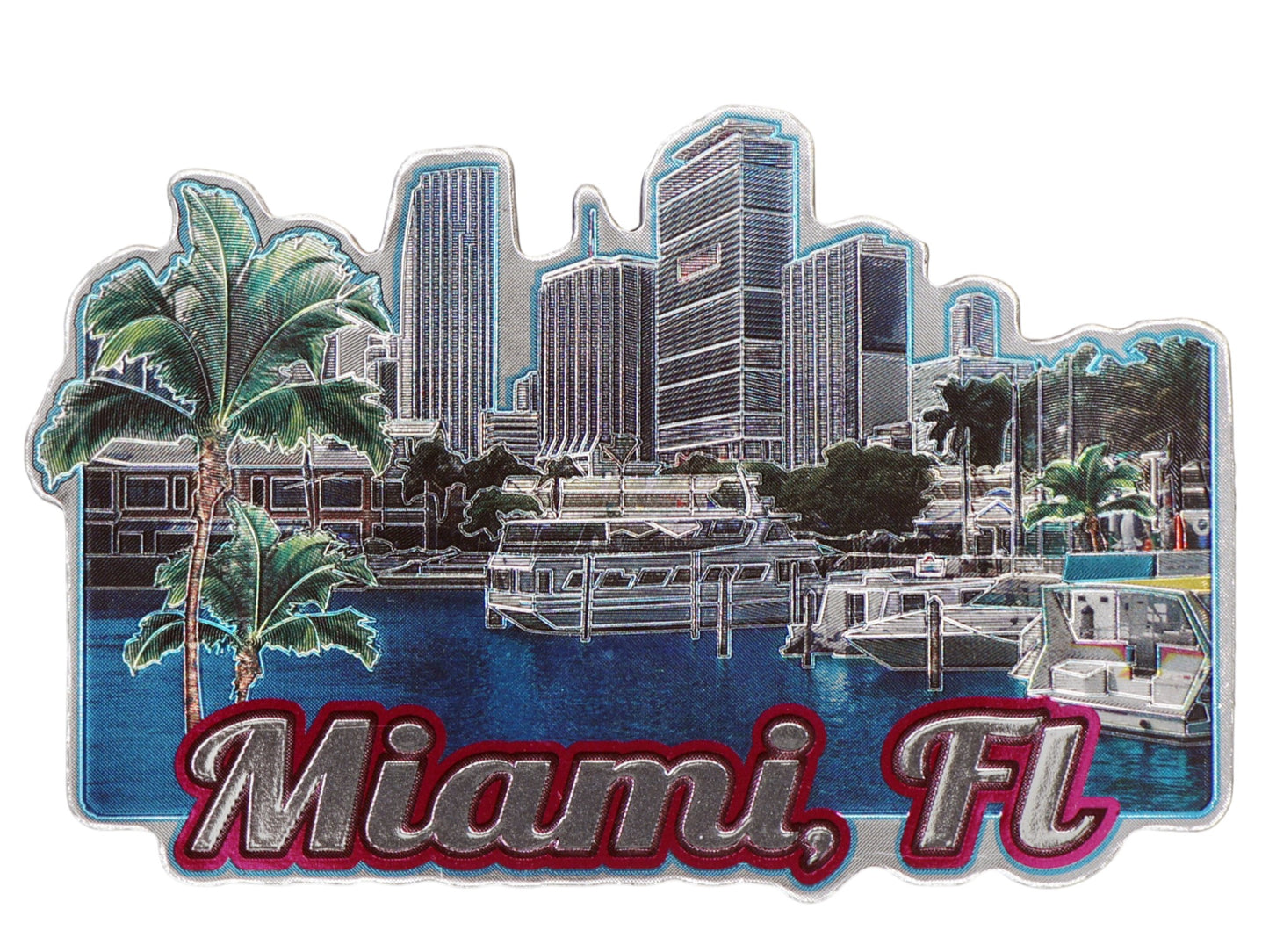 Miami Florida Harbor Foil Magnet 3.75"x 2.5"x 0.125"