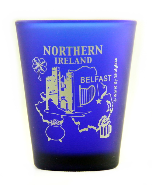 Northern Ireland Belfast Cobalt Blue Frosted Shot Glass