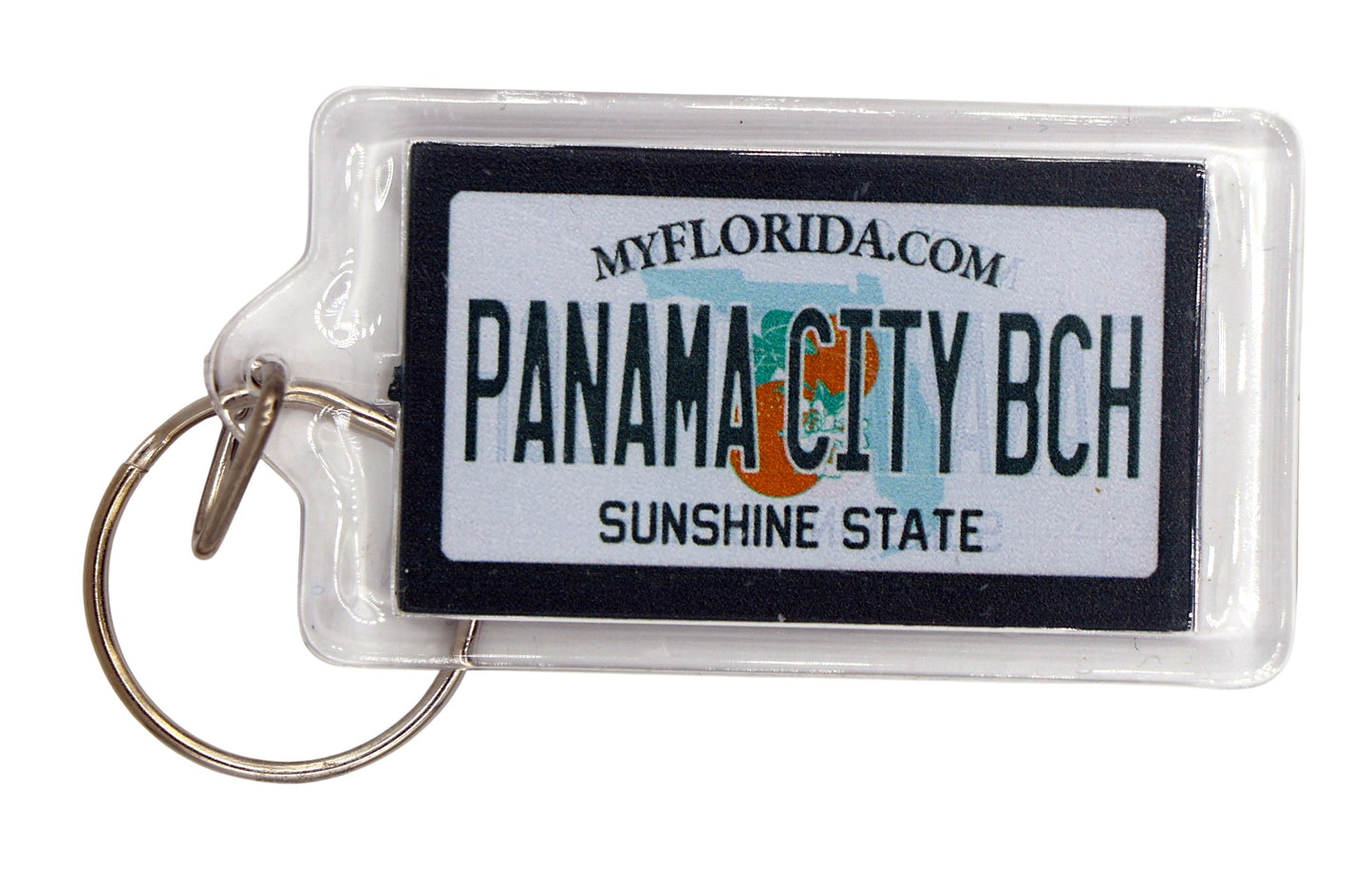Panama City Beach Florida License Plate Acrylic Rectangular Souvenir Keychain 2.5" X 1.5"