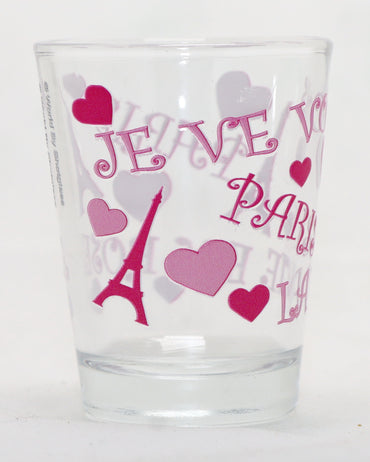 Paris France Eiffel Tower and Hearts Collage Shot Glass