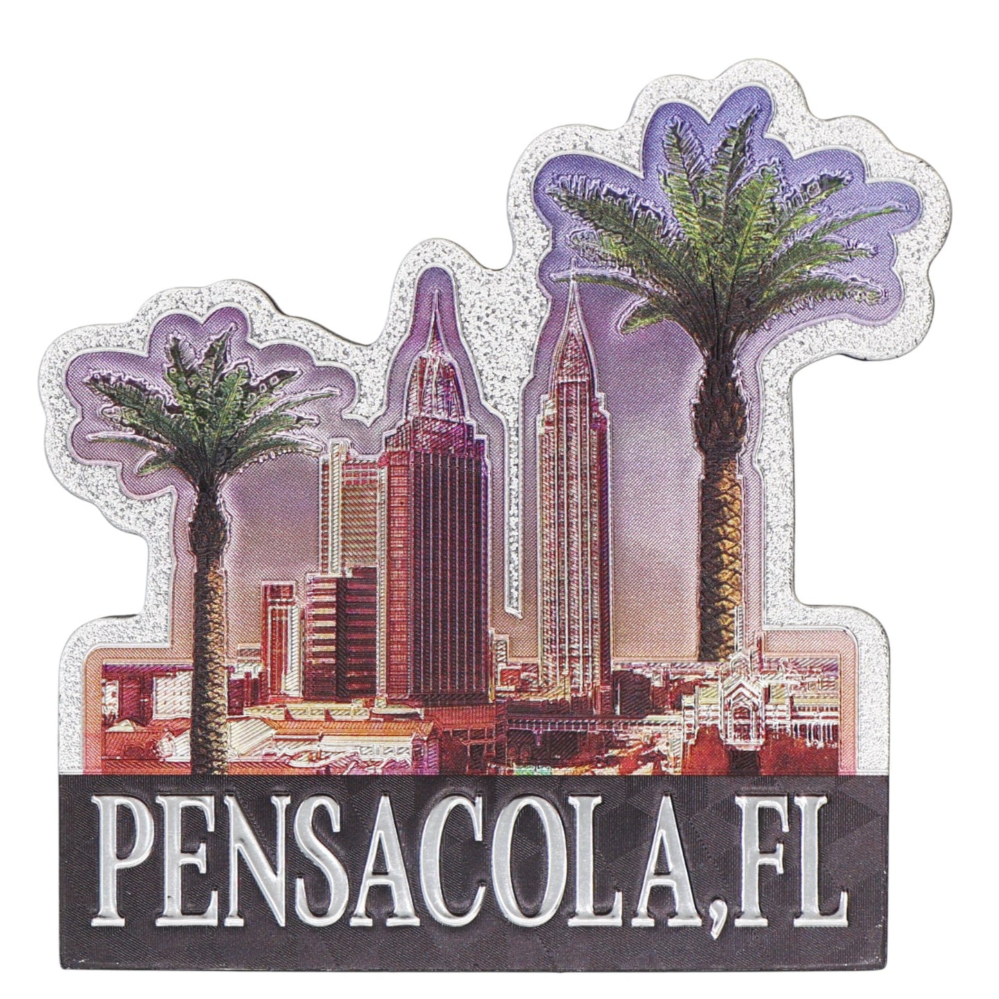 Pensacola Florida City Skyine Foil Magnet 3.0" x 3.0" x 0.125"