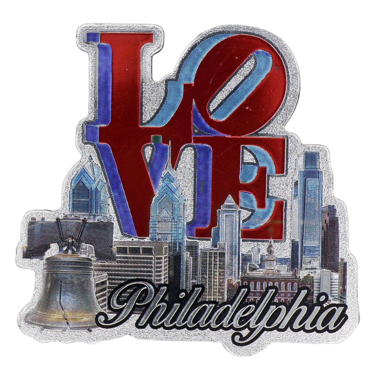 Philadelphia Pennsylvania Skyline Love Sculpture Foil Magnet 3.5" x 3.25" x 0.125"
