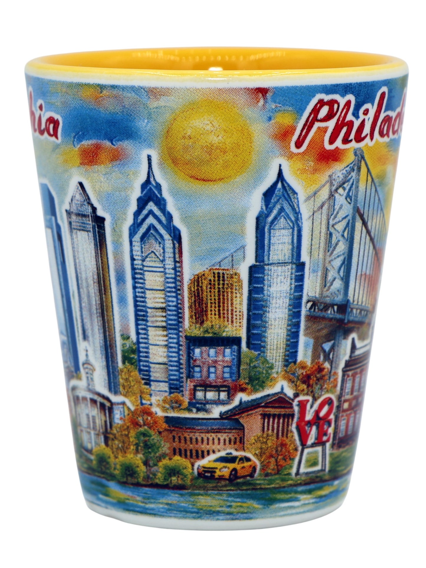 Philadelphia Pennsylvania Yellow Sunset Ceramic Shot Glass