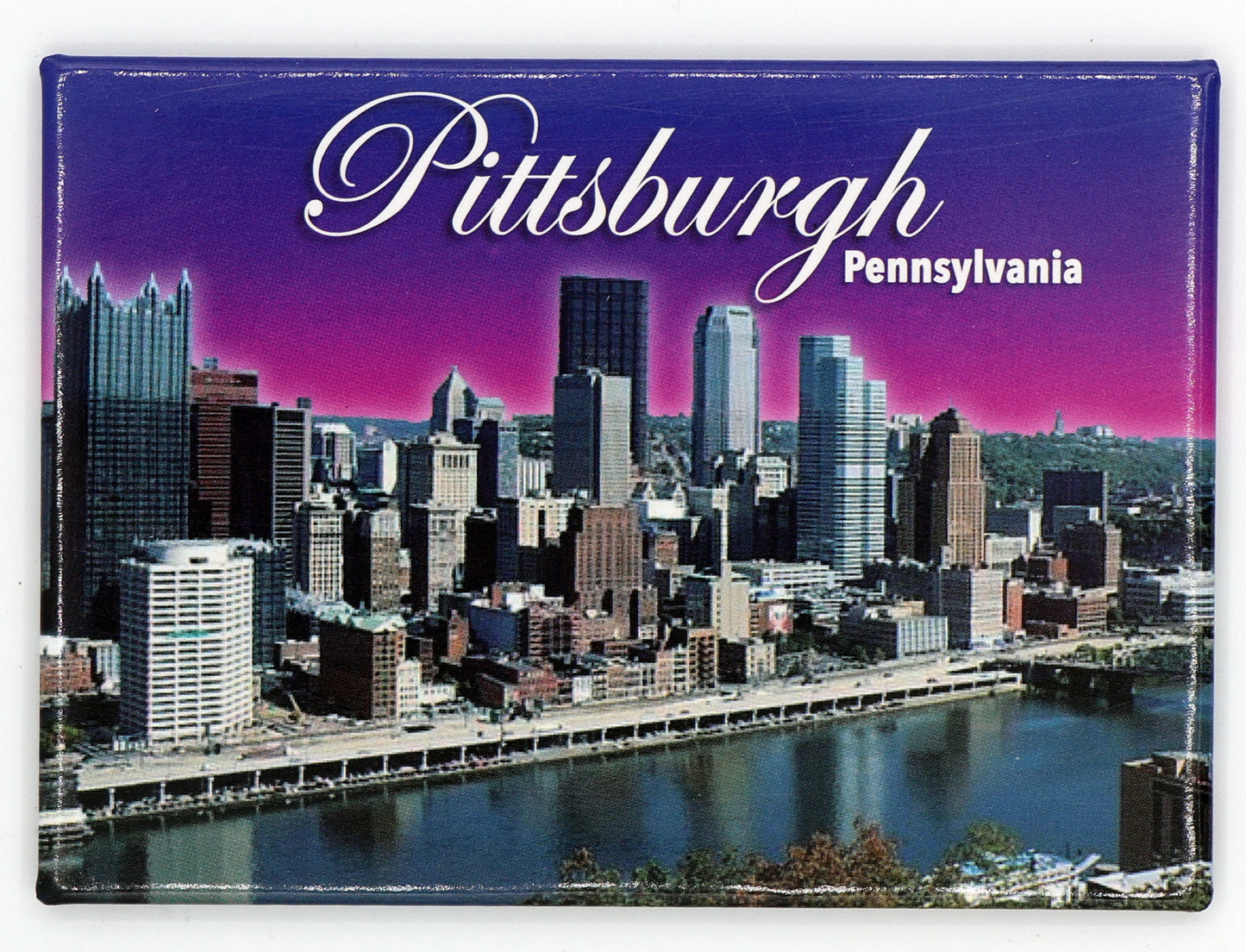 Pittsburgh Pennsylvania Postcard Purple Skyline Magnet 3.5" x 2.5" x 0.125"