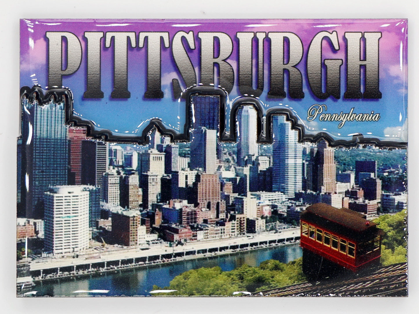 Pittsburgh Pennsylvania Purple Sky Wood 2D Epoxy Magnet 3.5" x 2.5" x 0.3"