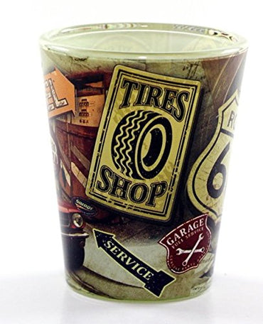 Route 66 Garage Collage Full Wrap Shot Glass