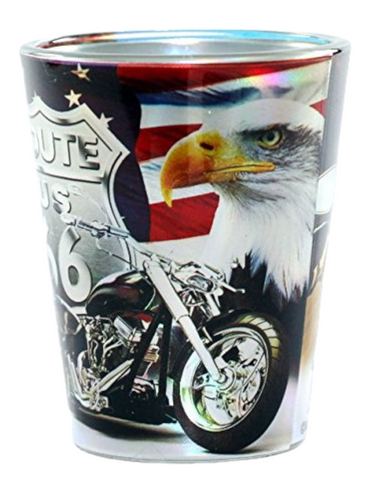 Route 66 Metallic Eagle Biker Full Wrap Shot Glass
