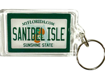 Sanibel Isle Florida License Plate Acrylic Rectangular Souvenir Keychain 2.5" X 1.5"