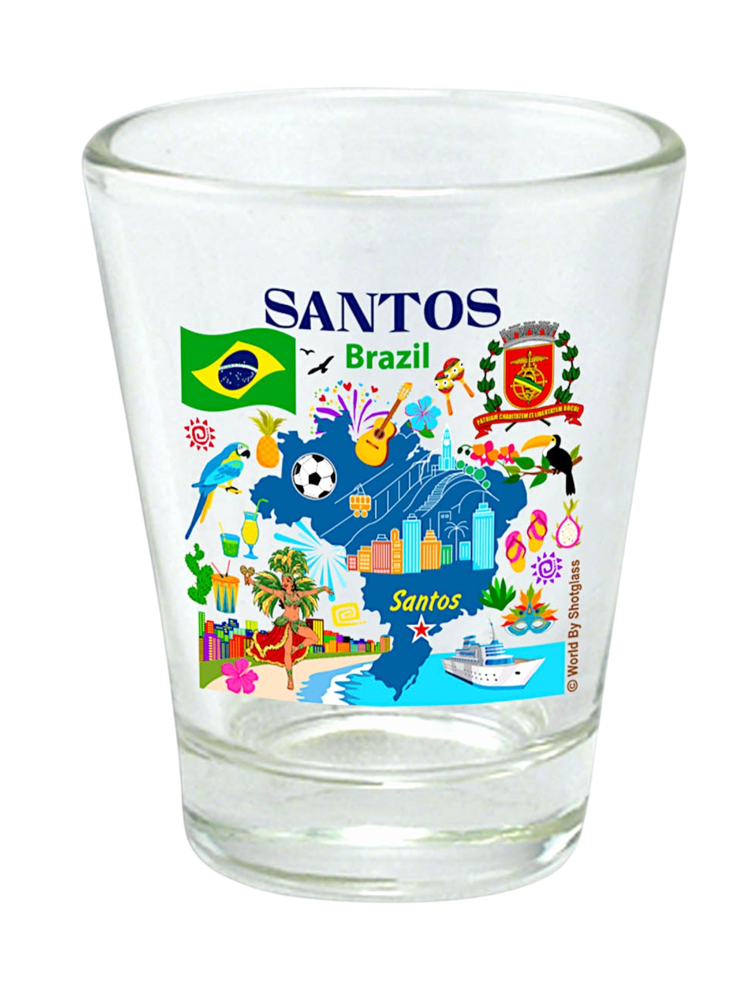 Santos Brazil Map and Attractions Collage Shot Glass