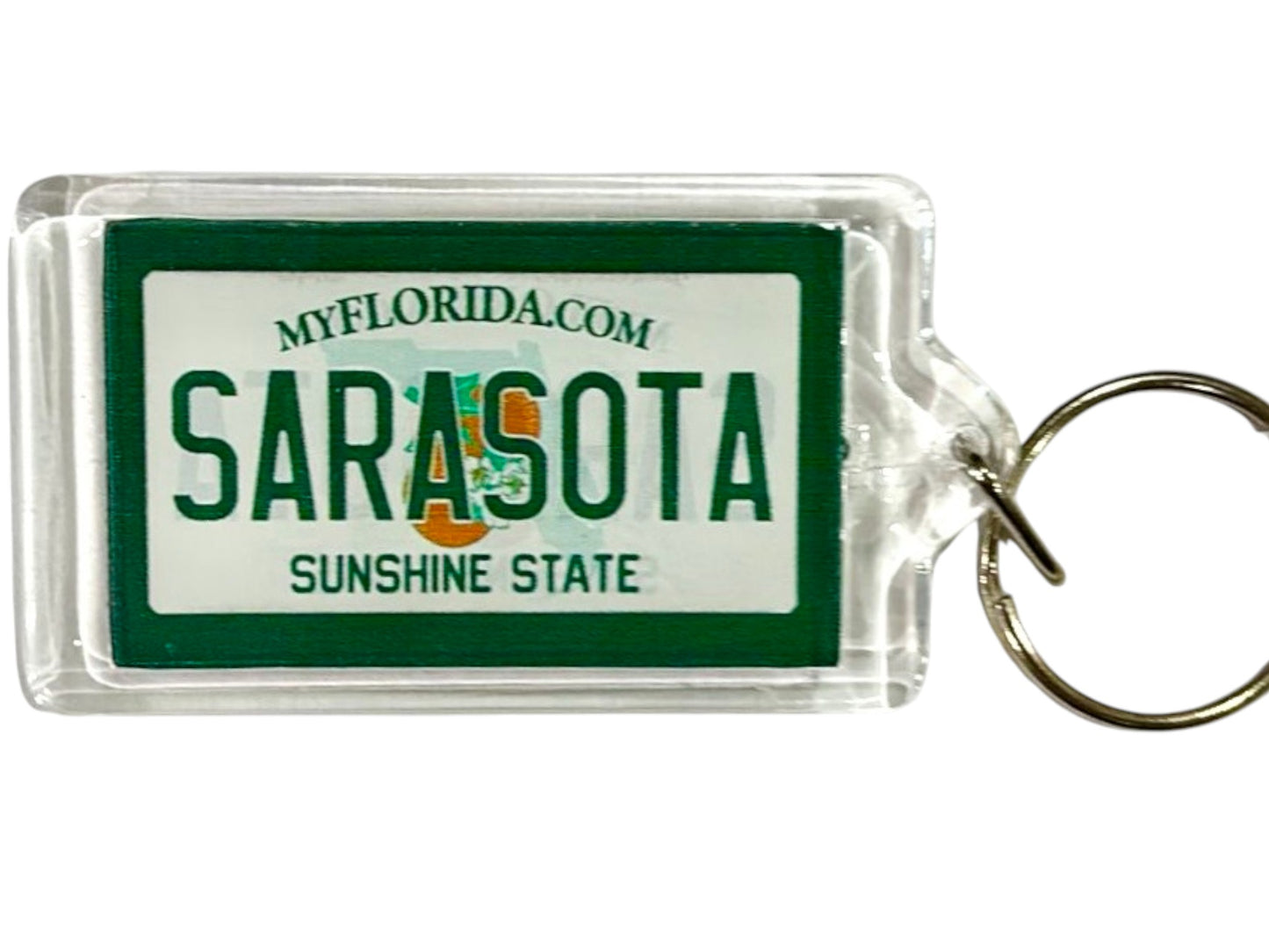 Sarasota Florida License Plate Acrylic Rectangular Souvenir Keychain 2.5" X 1.5"