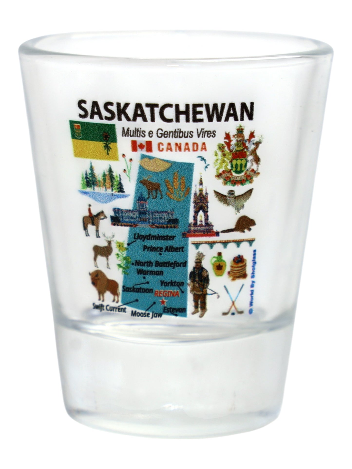 Saskatchewan Canada Map and Attractions Collage Shot Glass
