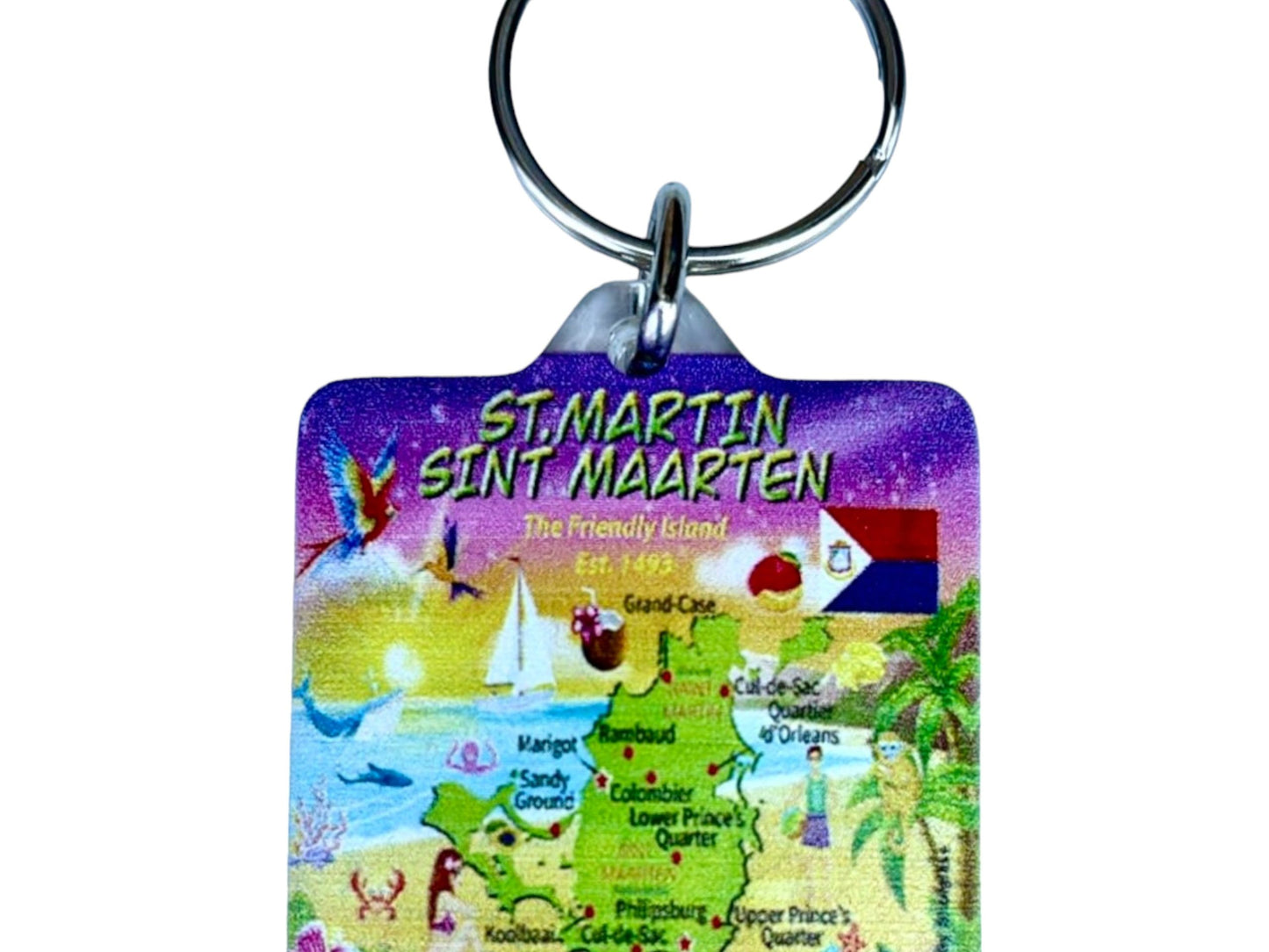 St. Martin Map Acrylic Square Souvenir Keychain 1.5" X 1.5"
