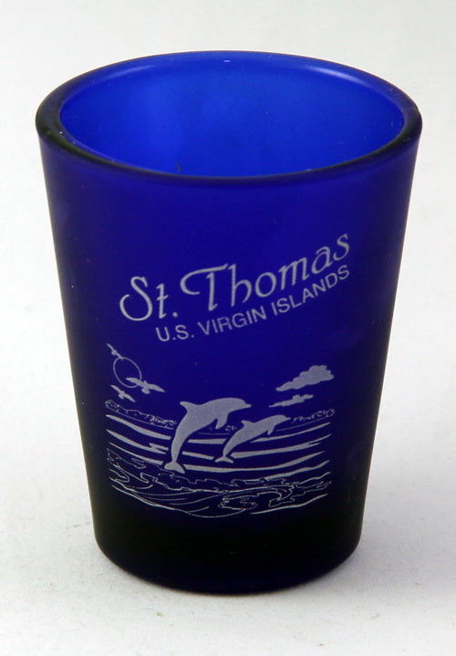 St. Thomas US Virgin Islands Cobalt Blue Frosted Shot Glass