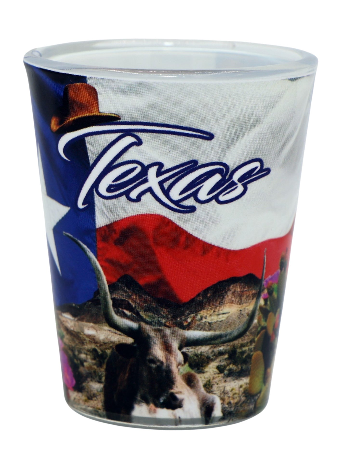 Texas Flag and Bull Shot Glass