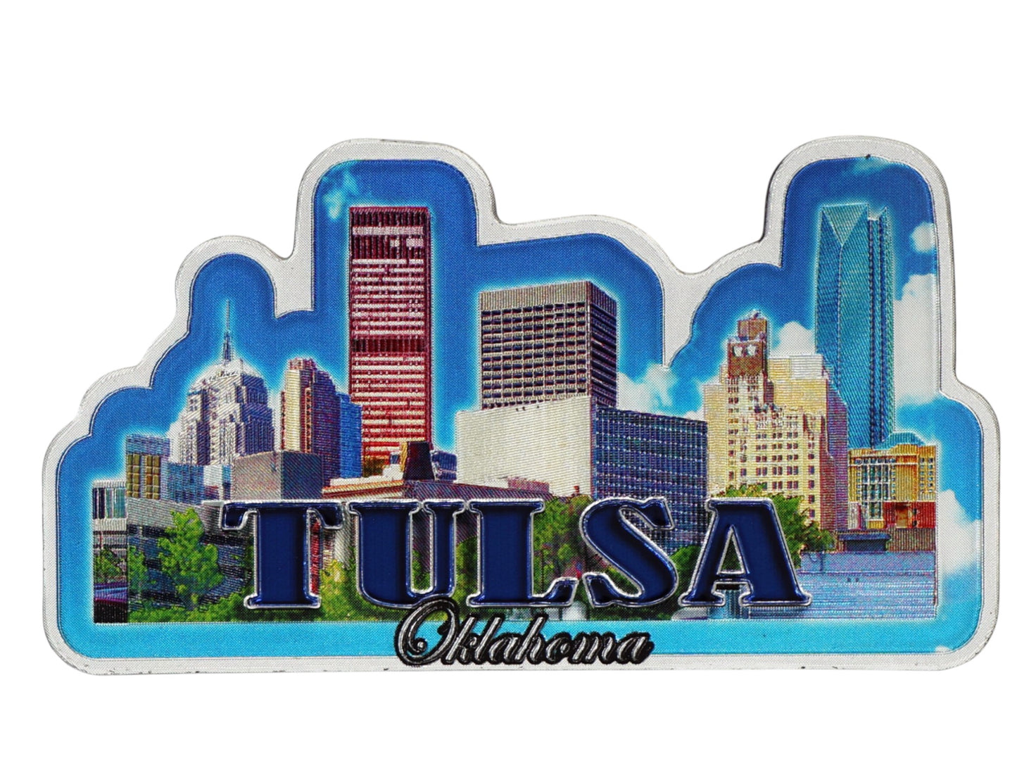 Tulsa Oklahoma Blue City Sky Foil Magnet 3.75" x 2.0" x 0.125"