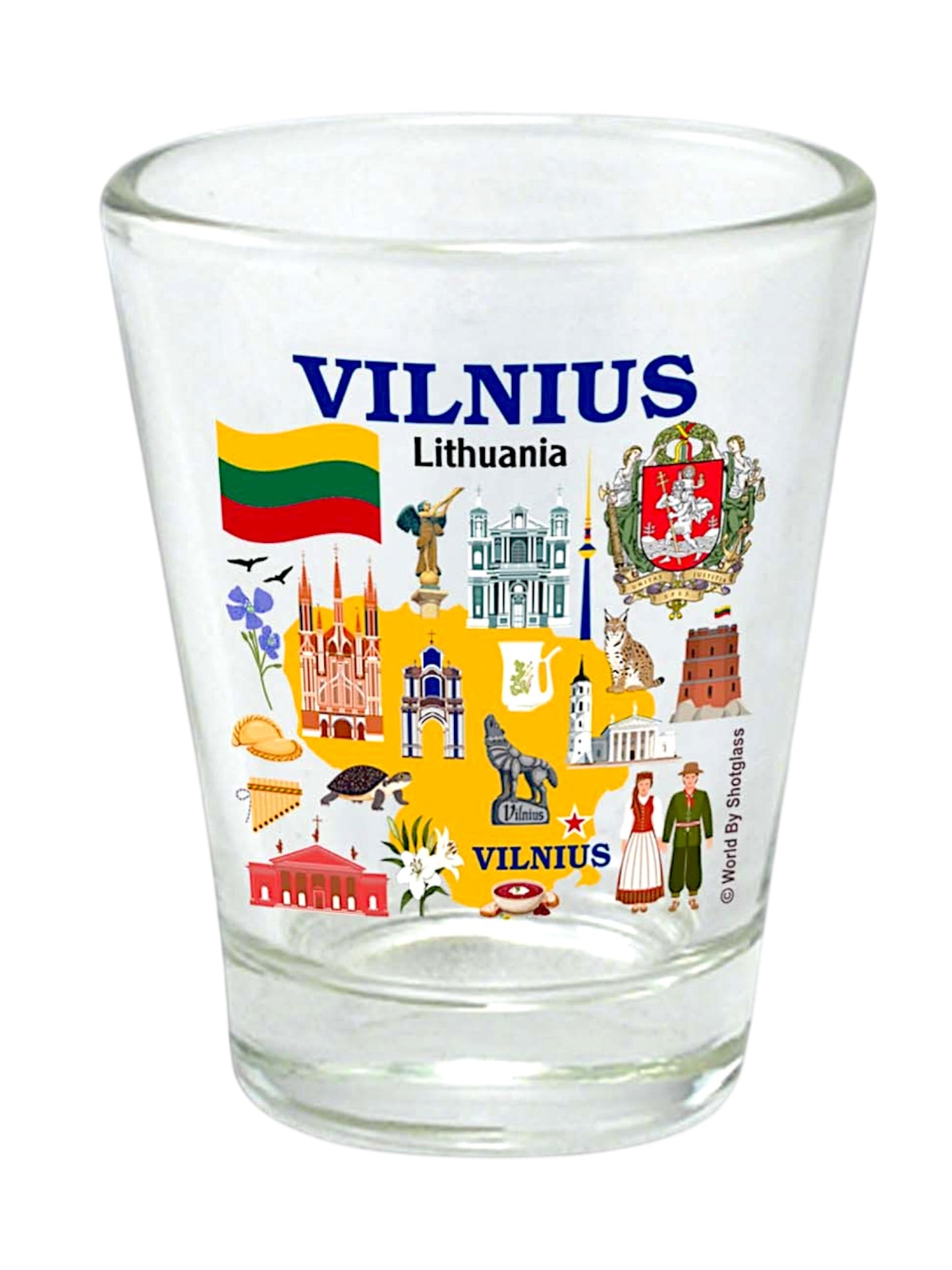 Vilnius Lithuania Map and Attractions Collage Shot Glass