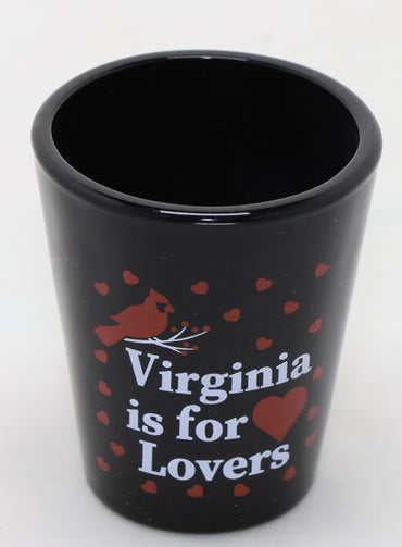 Virginia Cardinal Bird and Hearts Black Shot Glass