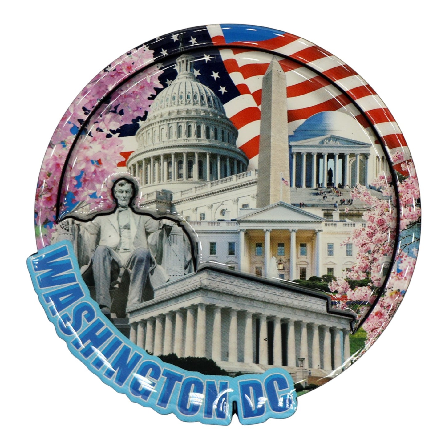 Washington DC Flag US Capitol Wood Epoxy Magnet 3.7" x 3.7" x 0.25"
