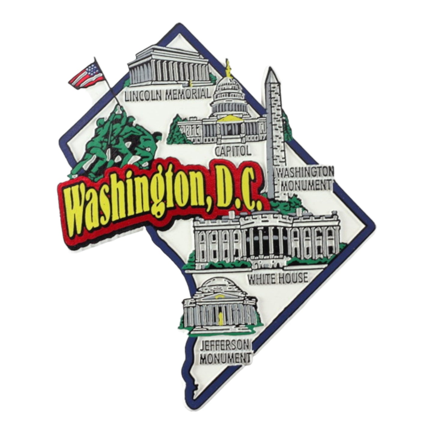 Washington DC State Map and Landmarks Collage Fridge Collectible Souvenir Magnet