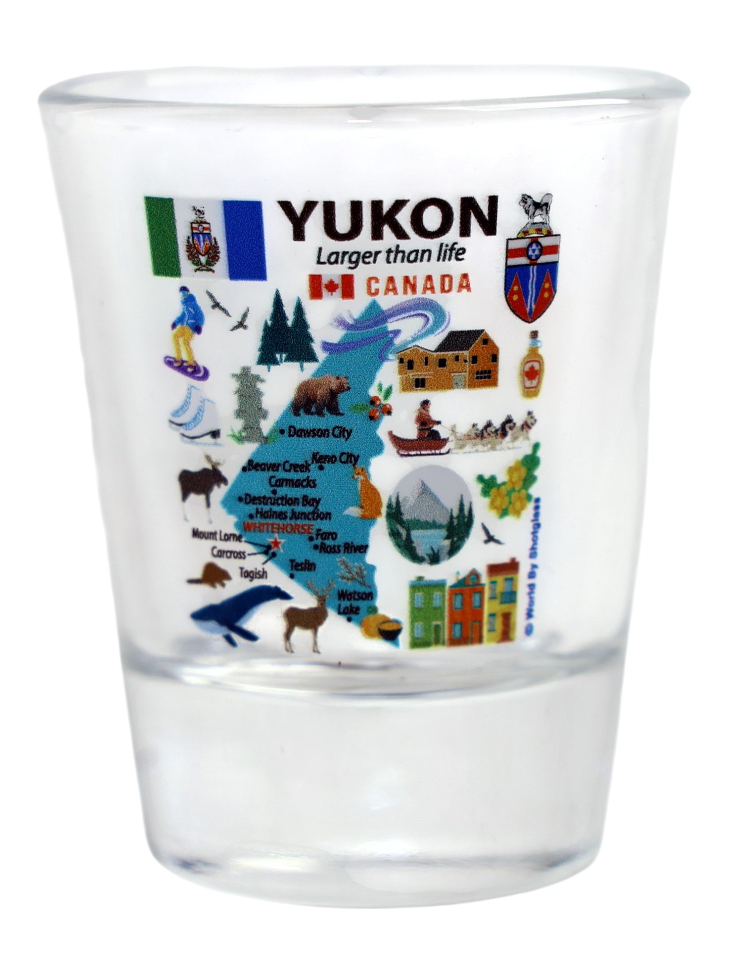 Yukon Canada Map and Attractions Collage Shot Glass