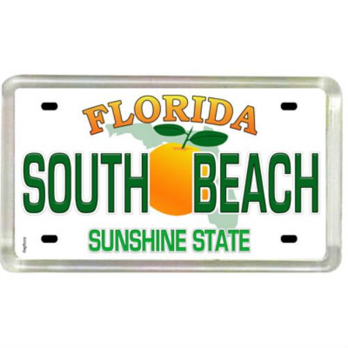 South Beach Florida License Plate Acrylic Small Fridge Collector's Souvenir Magnet 2 inches X 1.25 inches