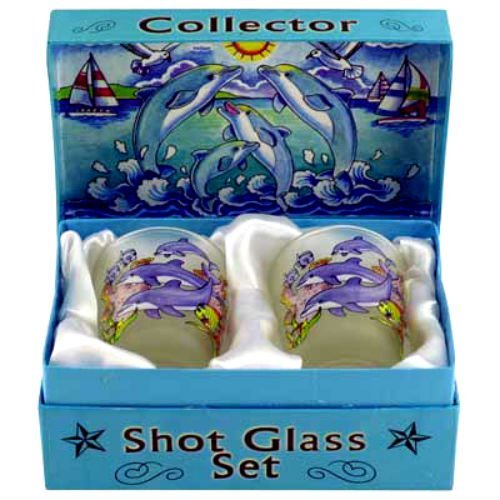 Jumping Dolphins Boxed Shot Glass Set (Set of 2)