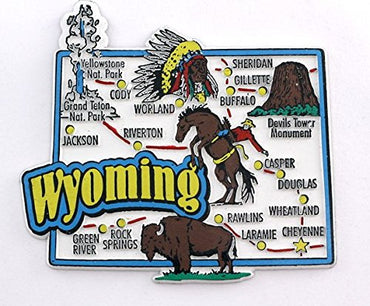 Wyoming State Map and Landmarks Collage Fridge Collectible Souvenir Magnet