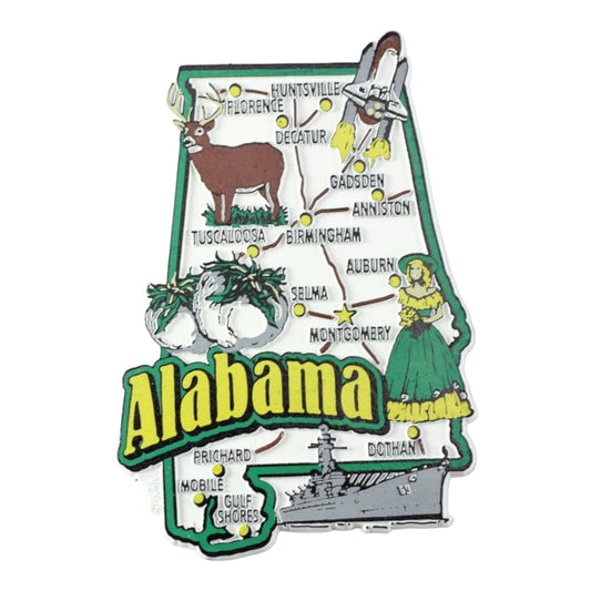 Alabama State Map and Landmarks Collage Fridge Collectible Souvenir Magnet