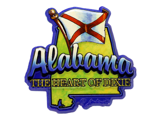Alabama State Map-Flag Fridge Collectible Souvenir Magnet