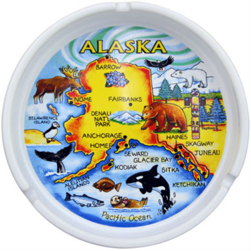 Alaska Aurora Map Ceramic Ashtray 5"