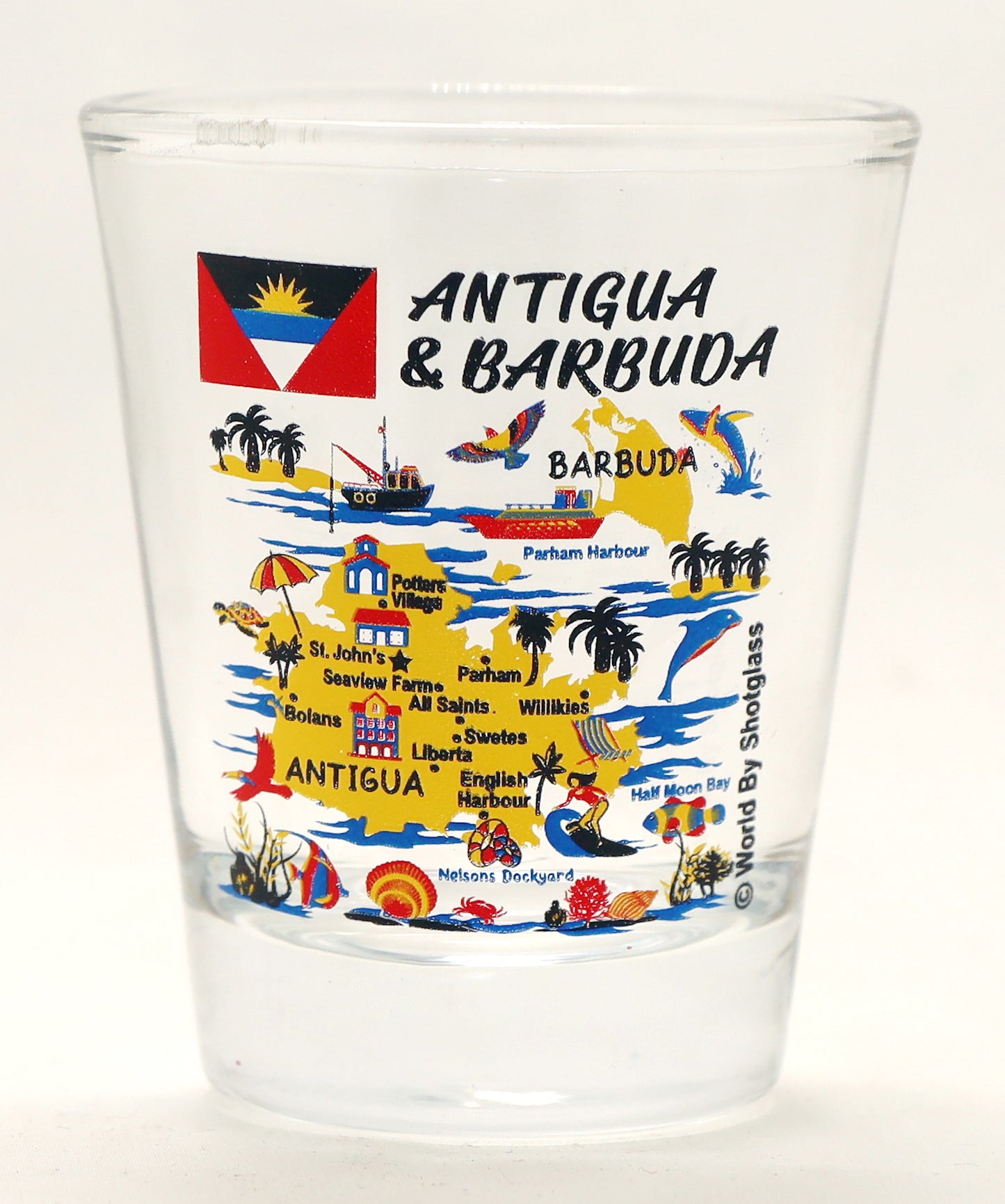 Antigua & Barbuda Landmarks and Icons Collage Shot Glass